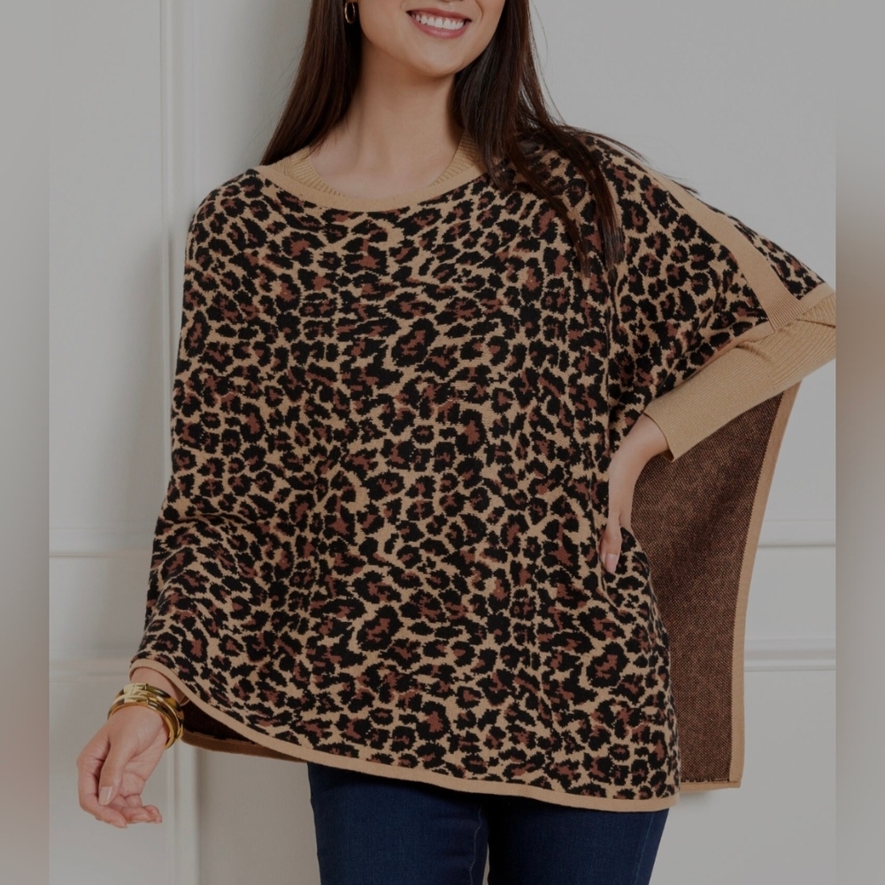 Ladies Talbots Leopard Asymmetrical Poncho Top Office Date Night XS/S NWT